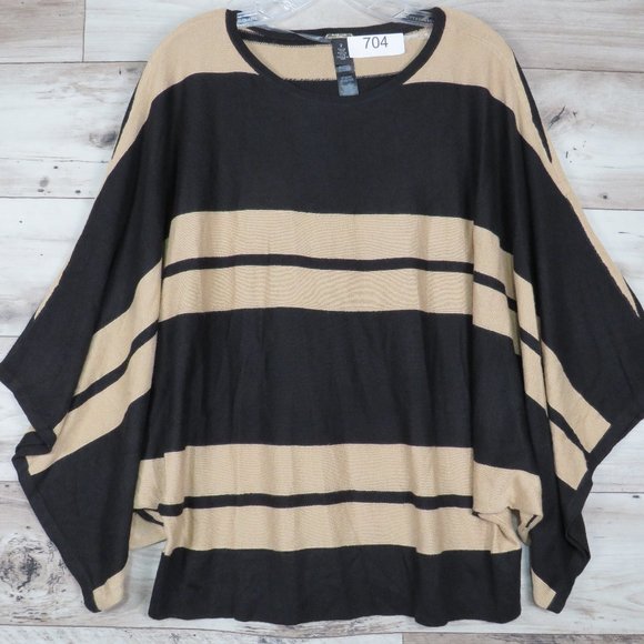 Black Label by Chico's* Women's Boat Neck Dolman Sweater~ Size 2 (Beige & Black) - Picture 1 of 5